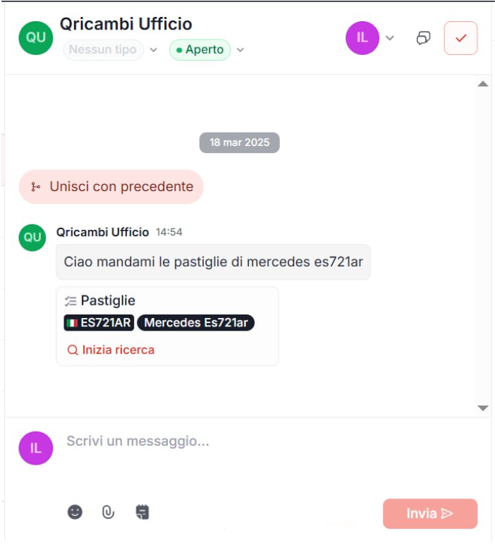 Interfaccia Quoting24 per ricambisti e aftermarket, utile a gestire richieste WhatsApp da meccanici, officine e clienti e preventivi ricambi auto